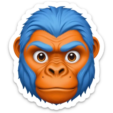 blue haired gorilla head with orange face tattoo lines, no text sticker