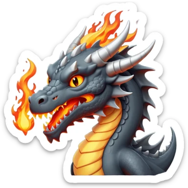 a minimalistic simple dark gray dragon with 3 heads that breathes fire sticker