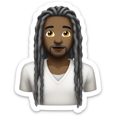 Black man with grey shoulder length dreads  with upside down cross chain sticker