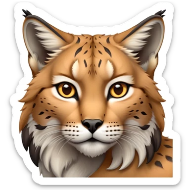 Cinematic-Noble realistic-Lynx-Portrait-Emoji – Poised and regal, with a strong, agile build and a strikingly patterned fur of warm tawny fur accented by bold black ear tufts, deep-set, intelligent amber eyes, simplified yet sharp and sophisticated. zoomed out to show shoulders sticker