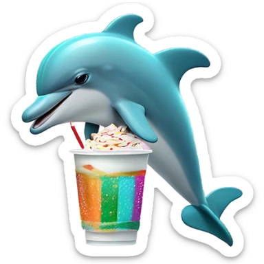 A dolphin in a Christmas sweater playing on a iPad while drinking a Frappuccino with arm bands on  sticker