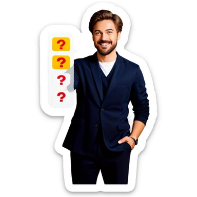 Man with a correct answer sticker