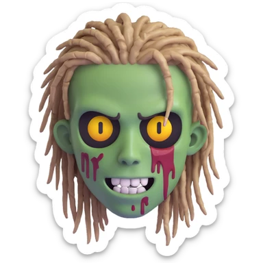 close-up face of zombie boy with dreadlocks hair and black shirt, emoji style sticker