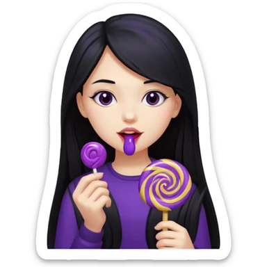 girl with long black hair, black clother with eating disorder purple sweet food sticker