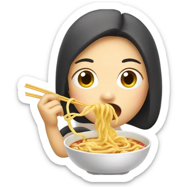 An Asian female worm eating noodle soup sticker