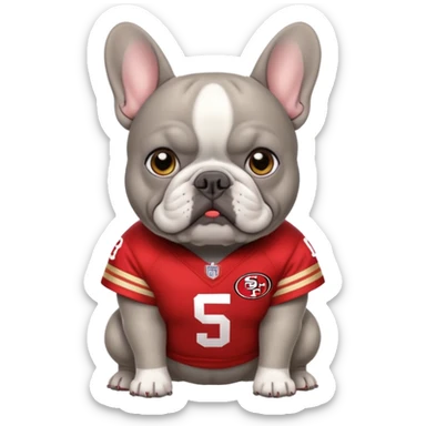 Fat All gray French bulldog in 49ers uniform  sticker