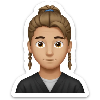 homme cheveux long attaché sans cheuveux dépanssant  16 ans, un peu bronzé sticker