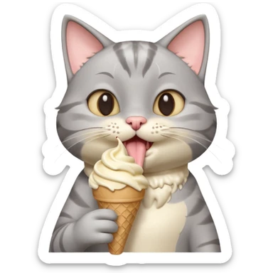 cute gray cat portrait, head and shoulders only, licking an ice cream cone, funny happy expression, 3D cartoon, mobile game icon style, clean background, no text, no watermark
 sticker