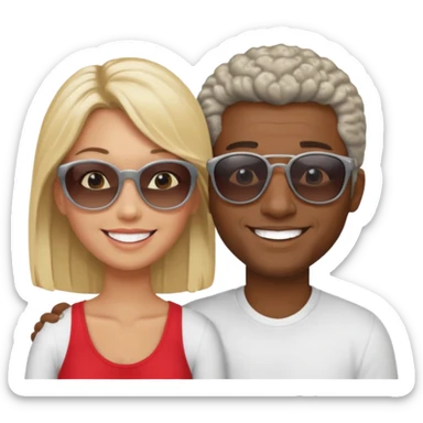 Black man salt n pepper hair smiling with blonde in love on beach sticker