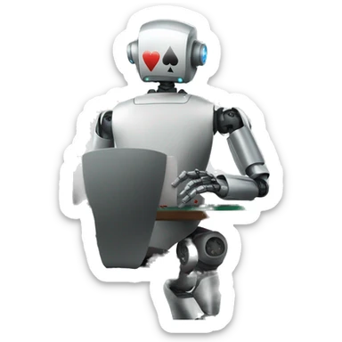 robot playing poker at a computer seen from behind sticker
