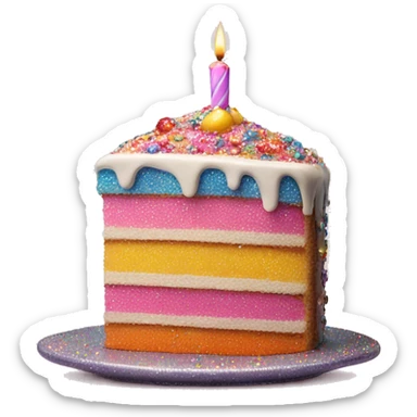 Realistic cake with colorful glitter sticker