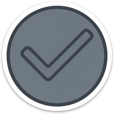 Create a modern icon style of a dark grey circle with a darker grey tick. Keep the background transparent. sticker