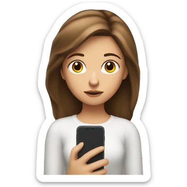 girl with brown hairs with her phone with a thoughtful face and look at its screen sticker