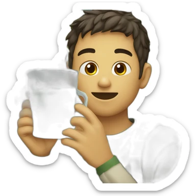 a young man drinking freezing water with yerba mate in a mate sticker