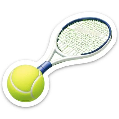 A tennis racket and ball placed on the grass court, with the lines of the court clearly visible in the background. The scene captures the essence of the sport, highlighting the equipment and the vibrant, open atmosphere of a tennis match sticker