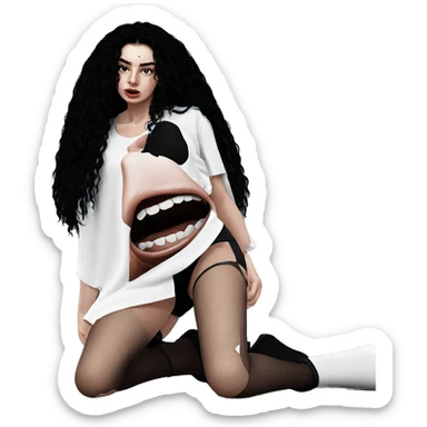 kneeling girl in torn pantyhose sticker