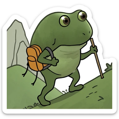 bufo hiking uphill with a stick and backpack sticker
