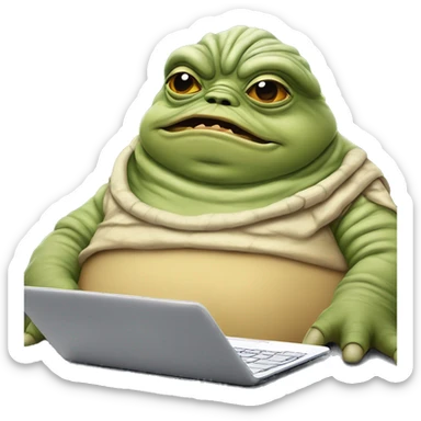 Jabba the Hutt from Star Wars with a laptop sticker