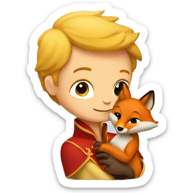 A little prince holds a fox in his arms sticker