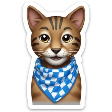 brown wildcat wearing blue and white checkered bandana around its neck sticker