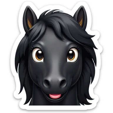 Cinematic Comical Black Horse Portrait Emoji, Head tilted dramatically with an exaggeratedly amused expression, featuring a striking jet-black fur with a glossy finish and wide, expressive dark eyes filled with playful disbelief, Simplified yet hilariously expressive features, highly detailed, glowing with a slightly sassy glow, high shine, dramatic yet playful, stylized with an air of cheeky mischief, bright and endearing, soft glowing outline, capturing the essence of a spirited and over-the-top horse, so meme-worthy it feels like it could side-eye its way into internet fame instantly! sticker
