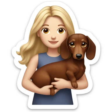 Dark hair white girl holding reddish brown long haired dachshund  sticker