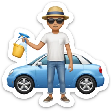 man washing a car outside his house full body sticker