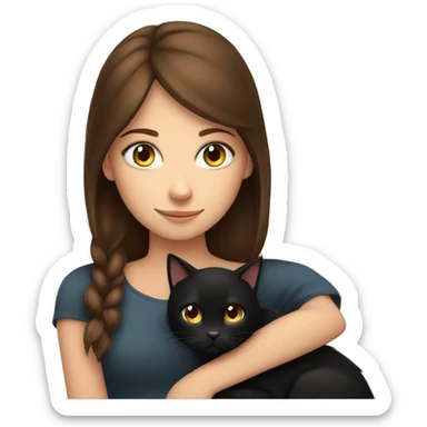 Black cat snuggling brown.haired blue-eyed girl sticker