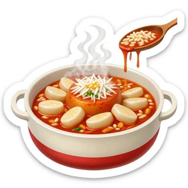 steaming bowl of tteokbokki, spicy rice cakes, Korean food sticker