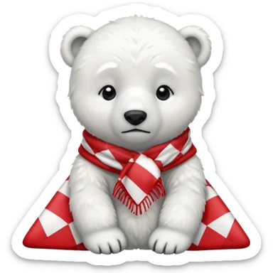 baby Polar Bear, sad, wearing red Checkered Triangle scarf sticker