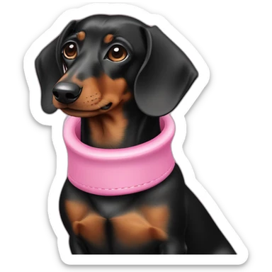 Dachshund negro atigrado con collar rosa sticker