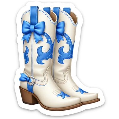 White cowgirl boots with blue bows sticker