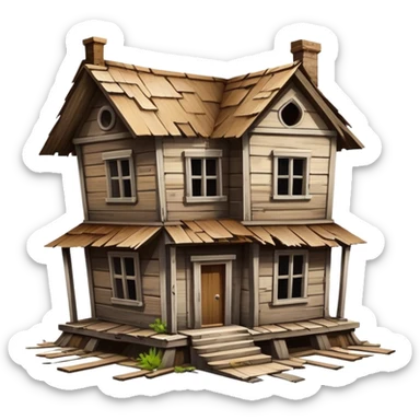 a house merged with a derelict house, split down the middle sticker