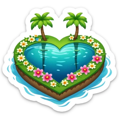 A island heart with green and flowers on it sticker