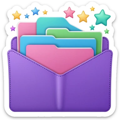 small cute folder icon emoji style, slightly open at the top, several colorful divider tabs peeking out (blue, green, pink, purple), white label area on the front with the word 'Covers' in playful handwriting, small sparkles or stars around the folder sticker