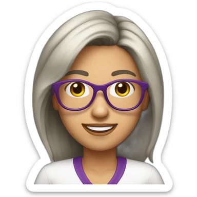 mujer-piel blanca-gafas-sonriendo-camisa morada-pelo corto-pelo castaño sticker