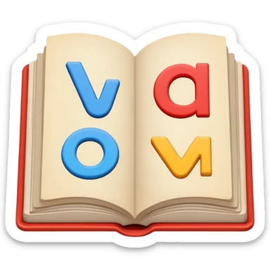 A minimalist emoji-style icon representing wordplay — symbolizing creativity with language. It features an open book or speech bubble merging with playful letters or word fragments, forming a clever visual pun. sticker