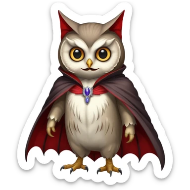 A animal with a Owl body cat head and tail full body vampire suit sticker
