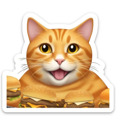 Fat orange cat eating cheeseburgers  sticker