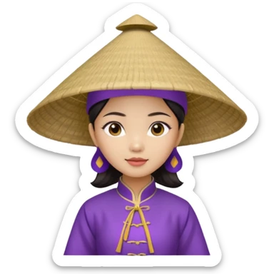 ancient vietnamese girl with conical hat, purple sticker