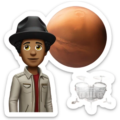 Bruno mars on mars with a Alien in the background and earth in the sky   sticker