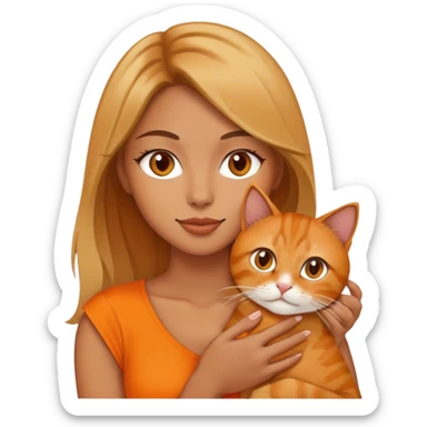a woman with brown hair, half blonde, holding an orange cat sticker