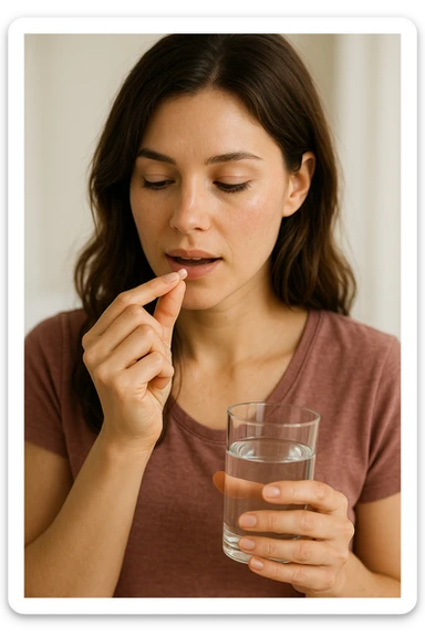 donna che prende pillola per il suo ciclo mestruale. immagine 4k sticker