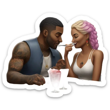 Romantic dinner date with hyper Realistic tattooed couple in love  sticker