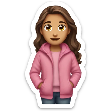 winter, christmas, hispanic, long brown hair, toddler,  little girl, brown eyes, child, full body, pink sweater coat sticker