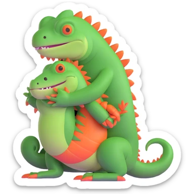 person hugging an iguana sticker