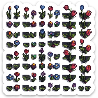 black tulips, pixel art style, retro, pixelated, simple colors sticker