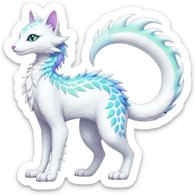 Kawaii white iridescent edgy fantasy feline-vernid-sergal-fursona animal creature with a tufted tail full body with intricate markings  sticker