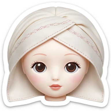 A small, soft cloth doll, with simple features and stitched details, representing a classic toy sticker