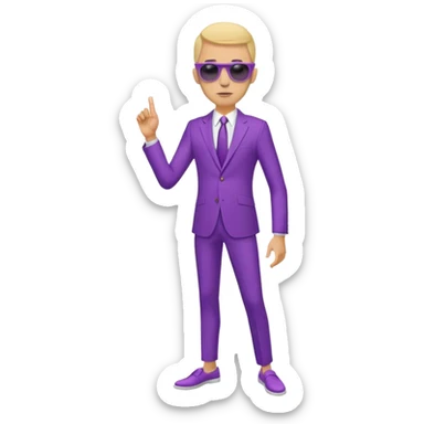  Bold and skinny man about 45. He's wearing a purple suit and sunglasses which it's standing on his head. He doesn't wear sucks. sticker